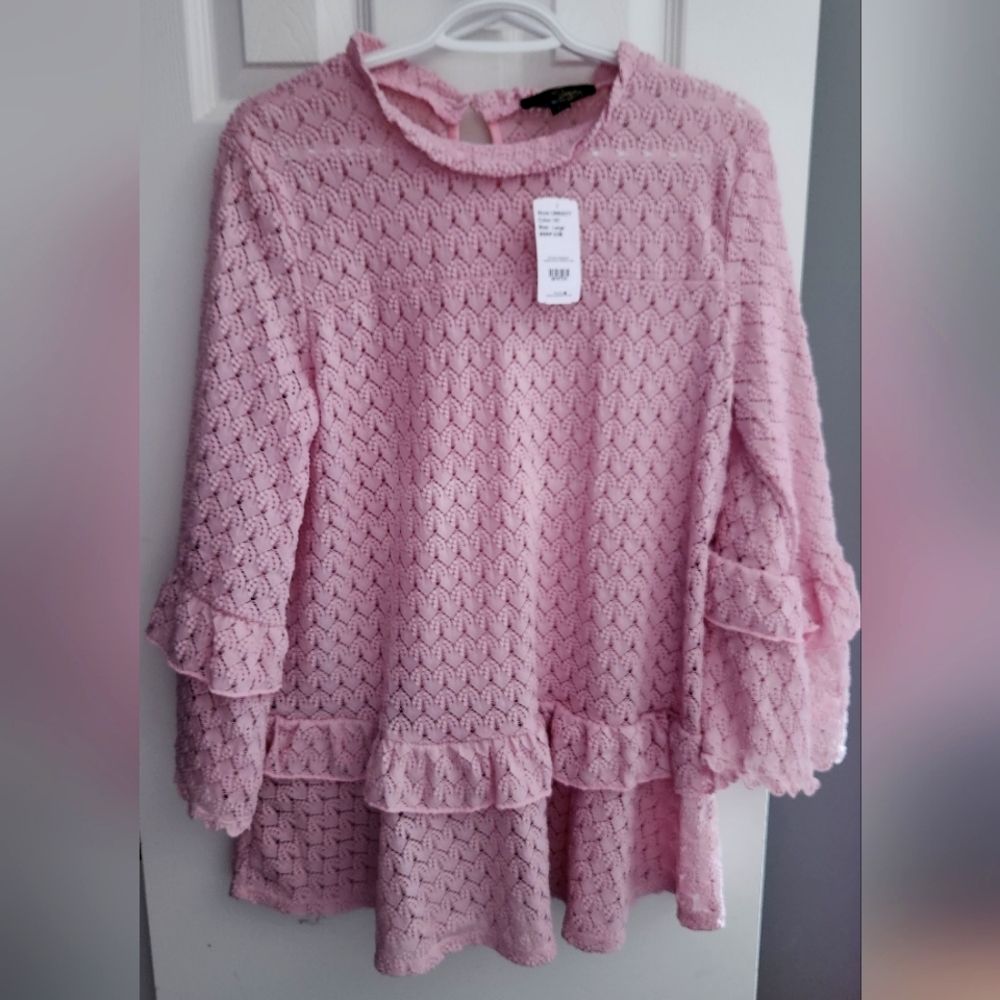 (L) Suzanne Betro Pink Multi Layer Tunic keyhole closure